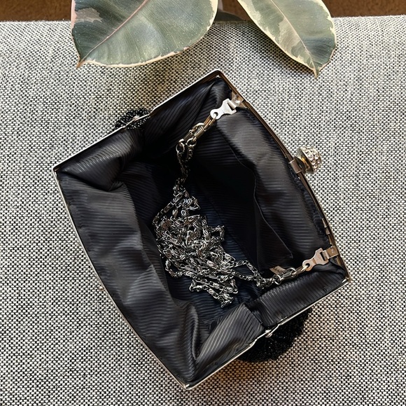 Vintage Black Beaded clutch bag with silver chain , Circa 2007 - Picture 7 of 17